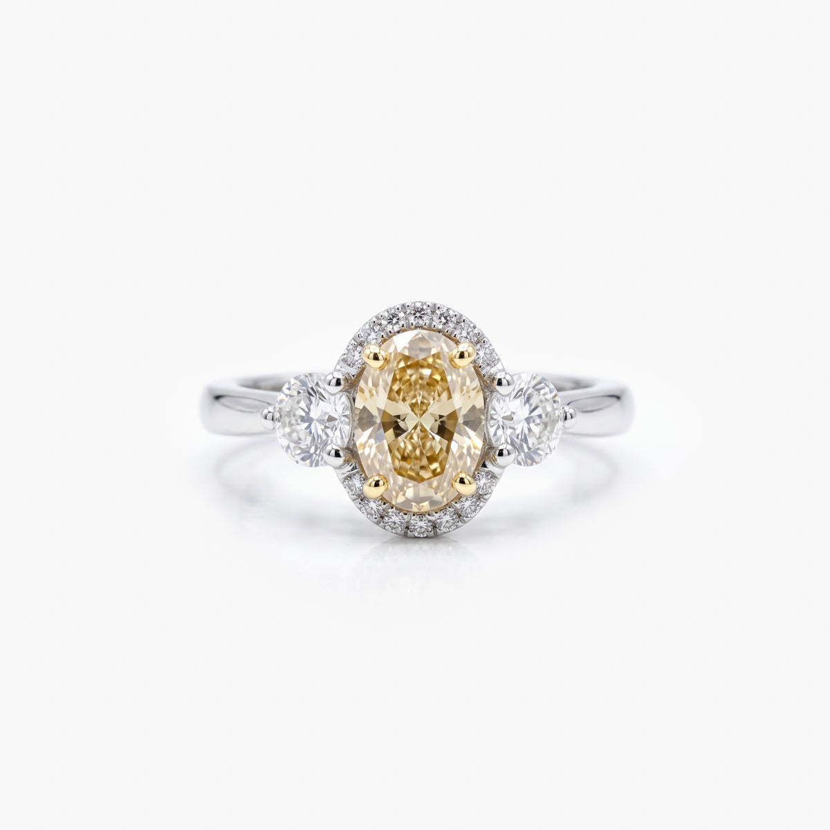 18ct Gold Yellow Diamond Halo Trilogy Ring 1.83ct