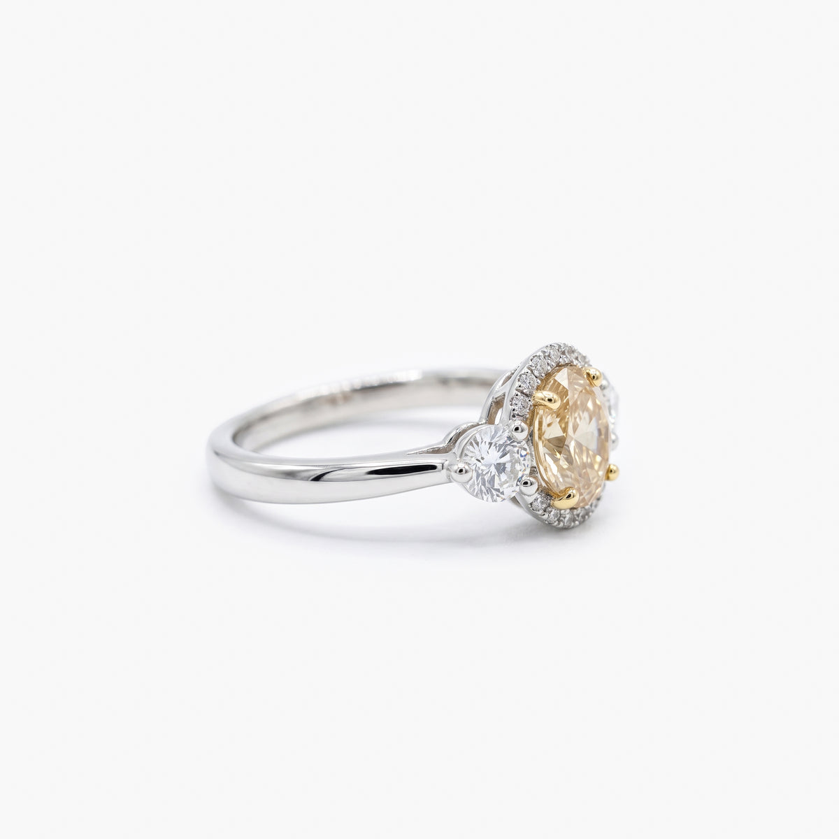18ct Gold Yellow Diamond Halo Trilogy Ring 1.83ct