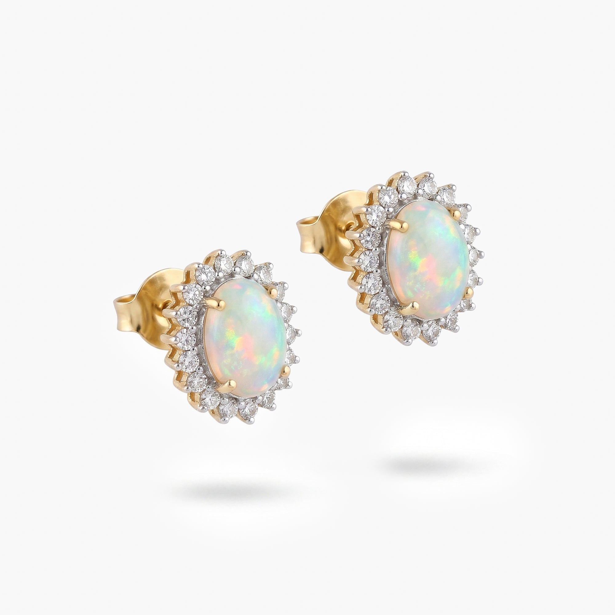 18ct Yellow Gold Opal & Diamond Cluster Stud Earrings