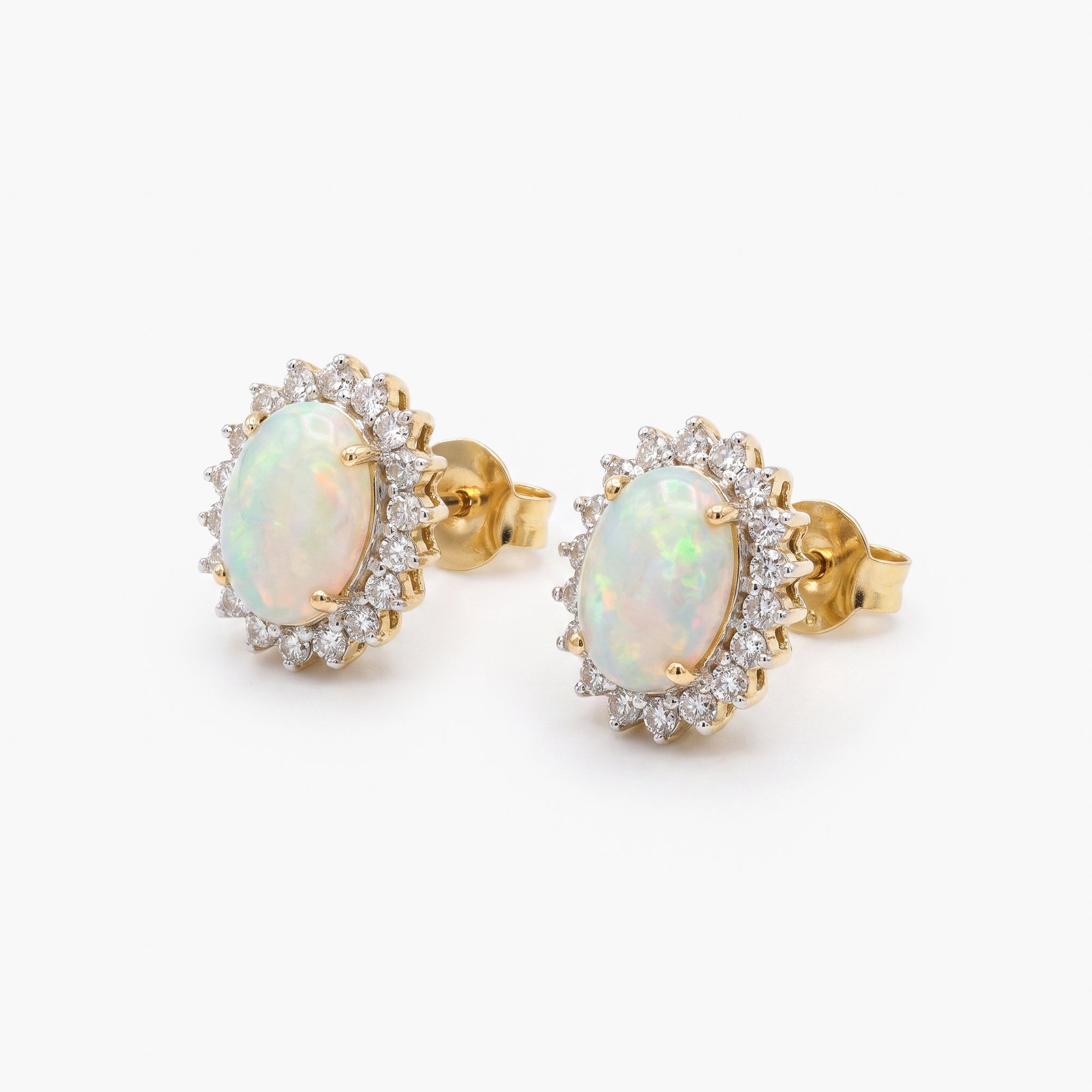 18ct Yellow Gold Opal & Diamond Cluster Stud Earrings