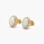 18ct Yellow Gold Opal & Diamond Cluster Stud Earrings