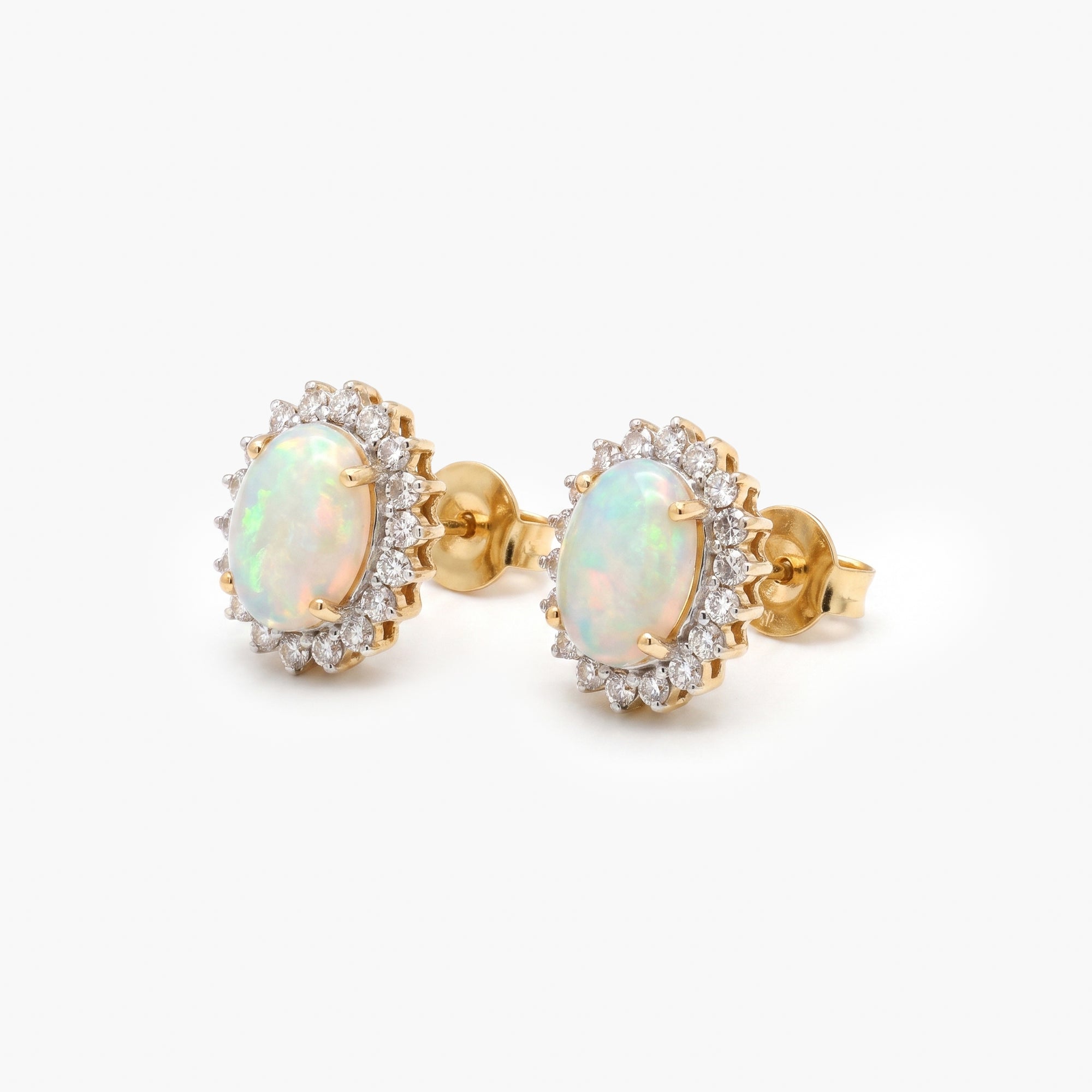 18ct Yellow Gold Opal & Diamond Cluster Stud Earrings