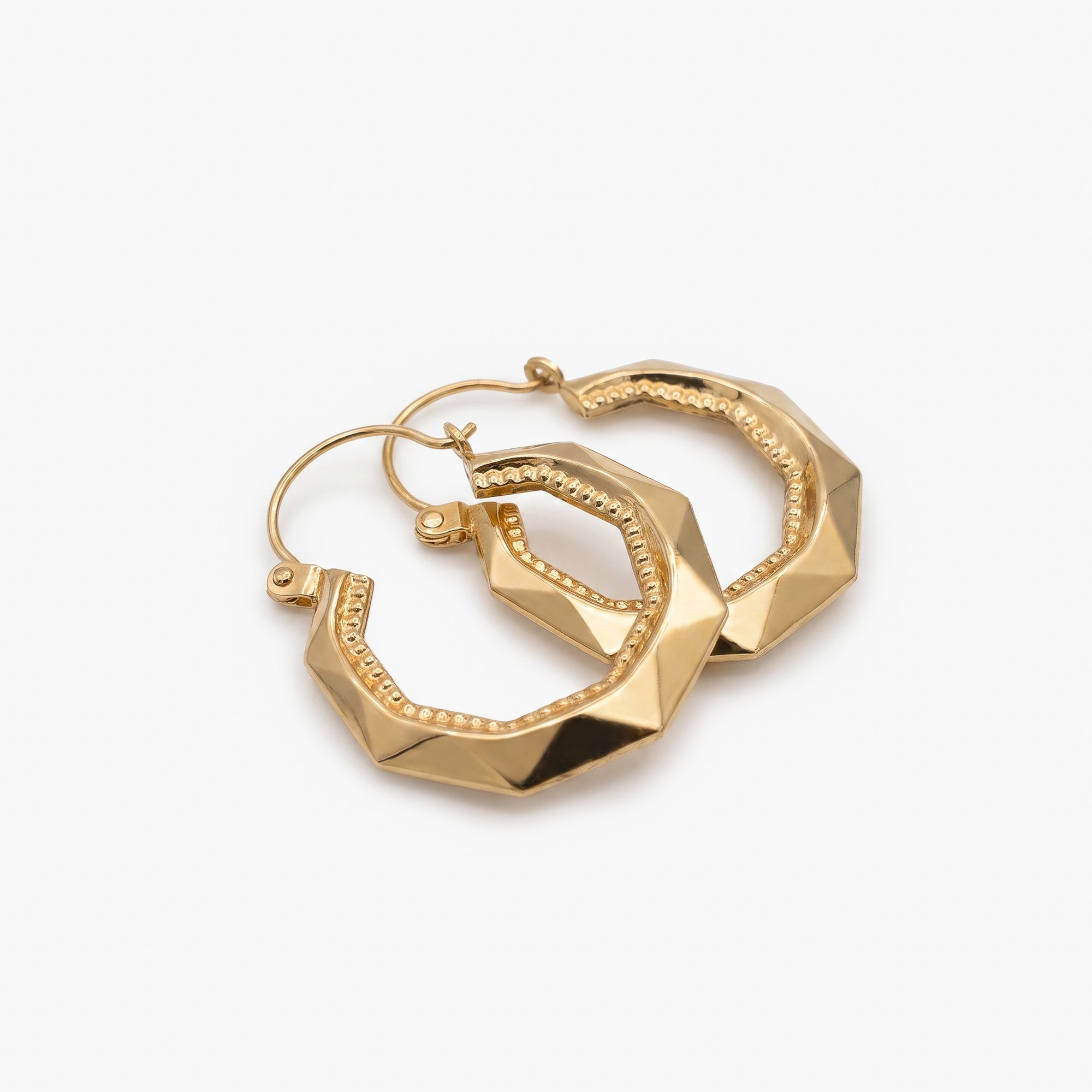 9ct Yellow Gold Faceted Octagonal Hoop Earrings