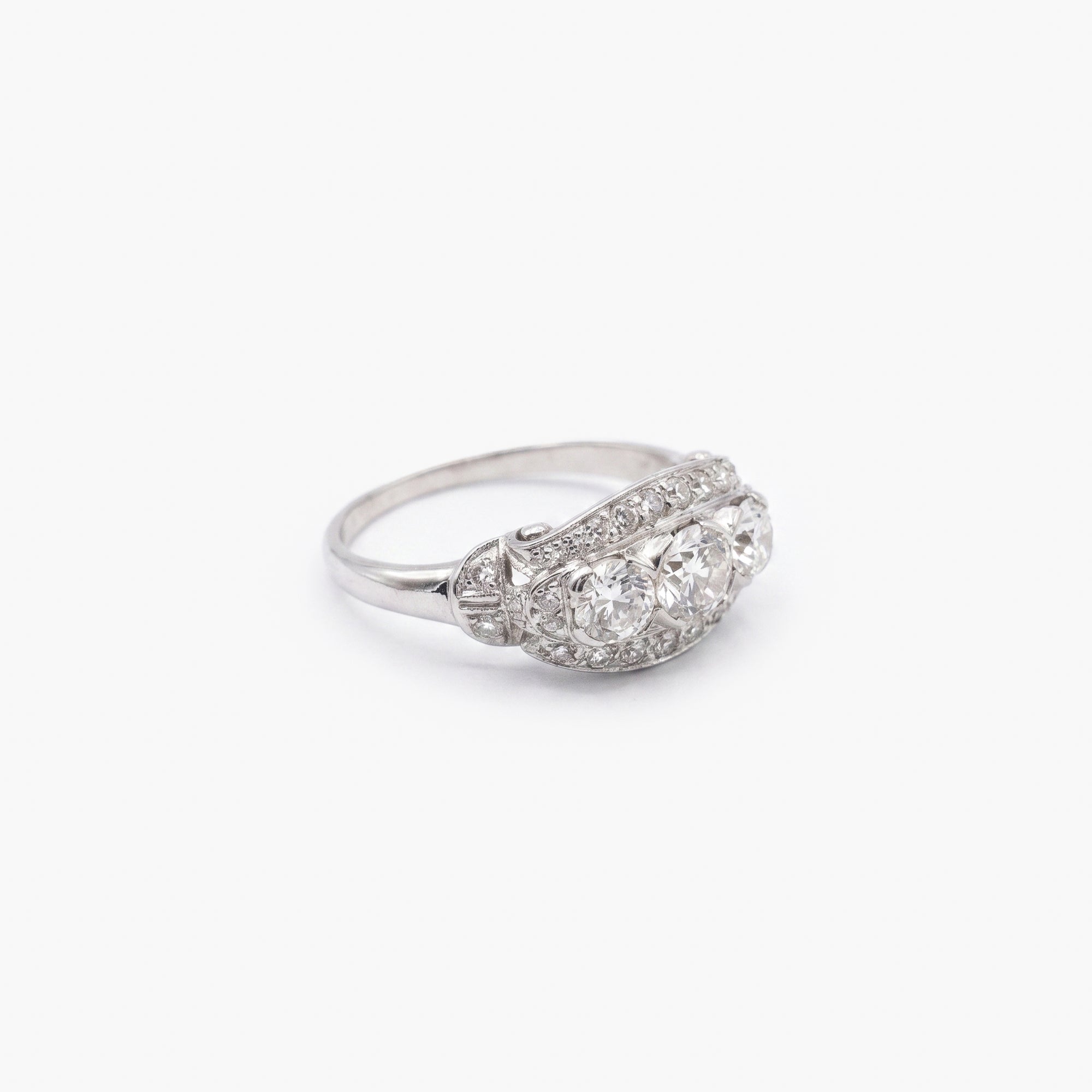 Antique Platinum Three Stone Diamond Ring 1.00ct