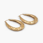 9ct Yellow Gold Diamond Pattern Engraved Creole Hoop Earrings