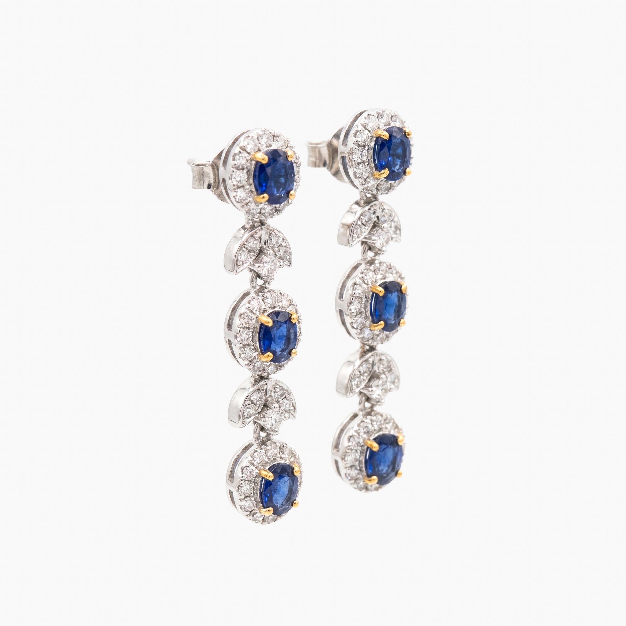 18ct White Gold Sapphire & Diamond Triple Drop Earrings