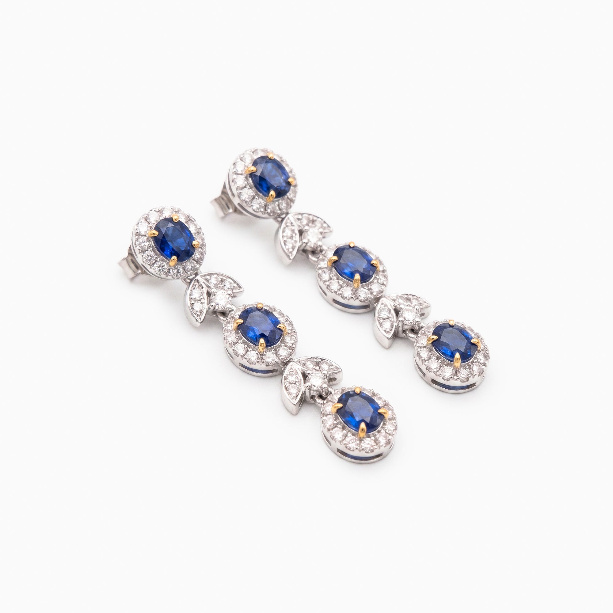 18ct White Gold Sapphire & Diamond Triple Drop Earrings