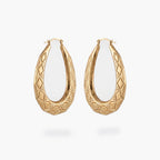 9ct Yellow Gold Diamond Pattern Engraved Creole Hoop Earrings