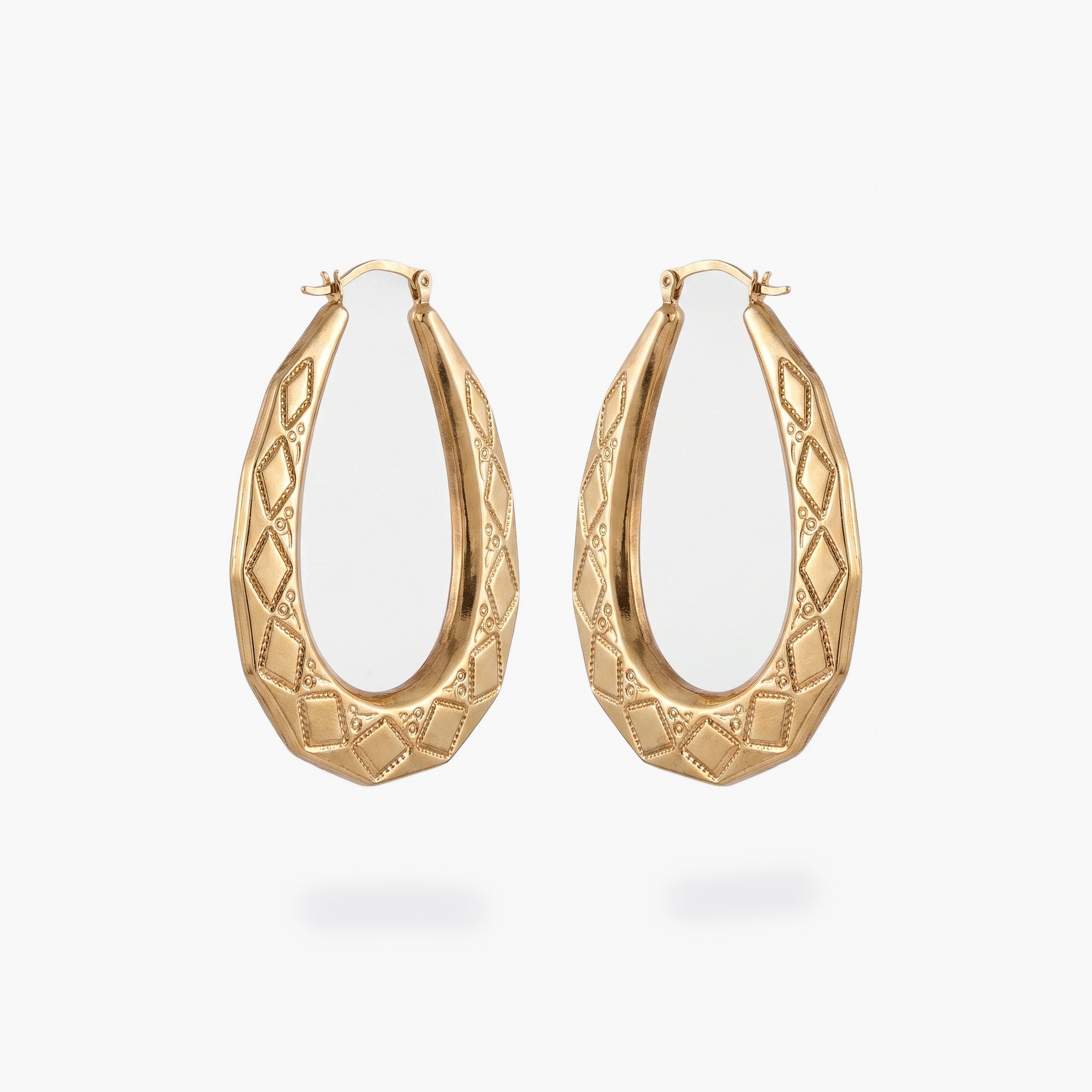 9ct Yellow Gold Diamond Pattern Engraved Creole Hoop Earrings