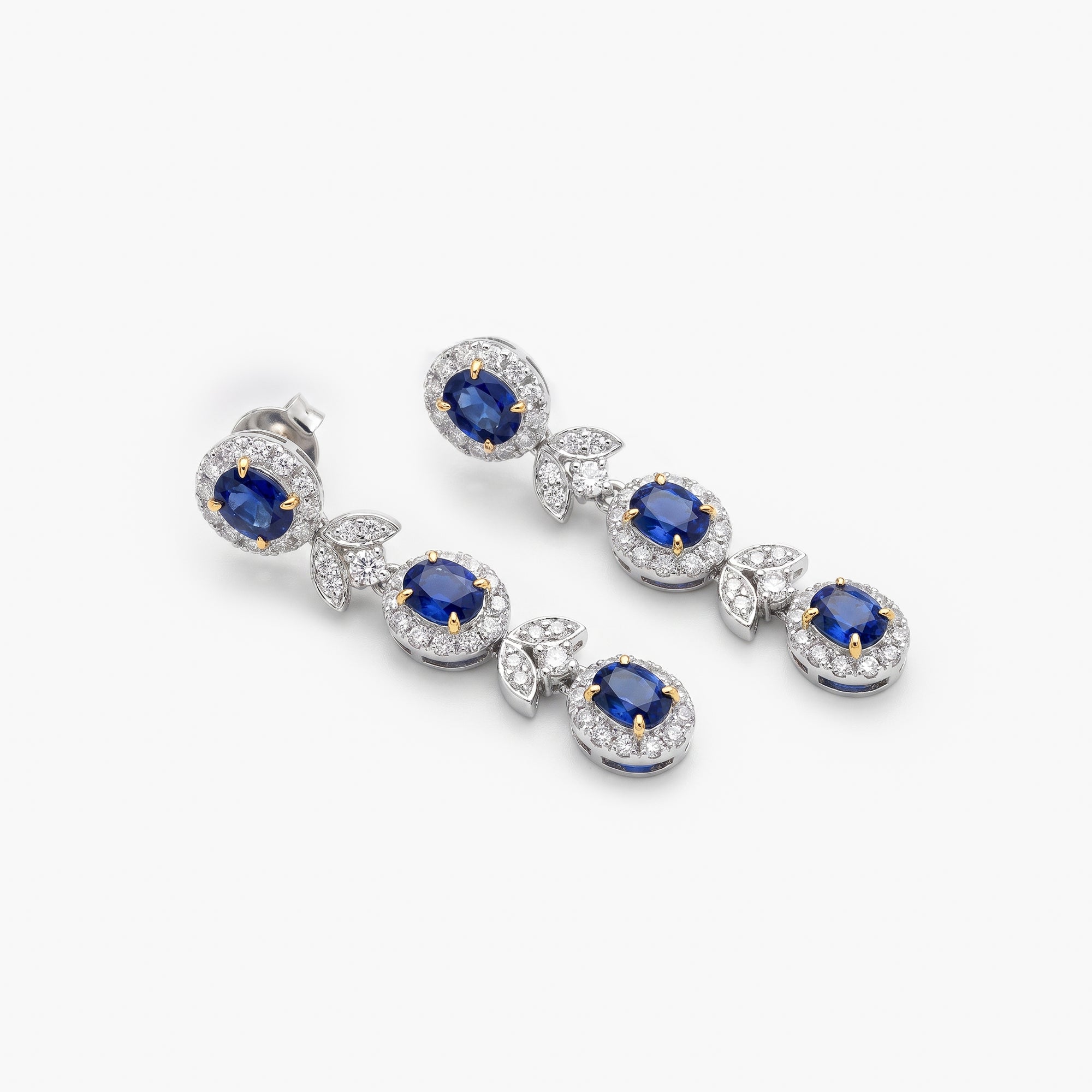 18ct White Gold Sapphire & Diamond Triple Drop Earrings