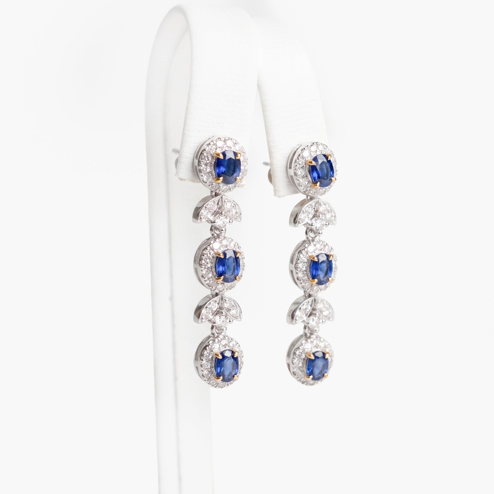 18ct White Gold Sapphire & Diamond Triple Drop Earrings