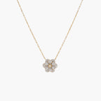 9ct Gold Diamond Pavé Flower Pendant Necklace
