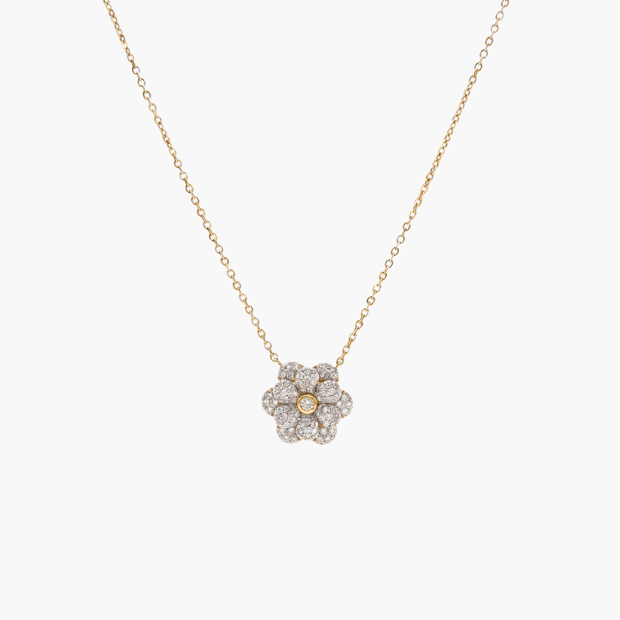 9ct Gold Diamond Pavé Flower Pendant Necklace