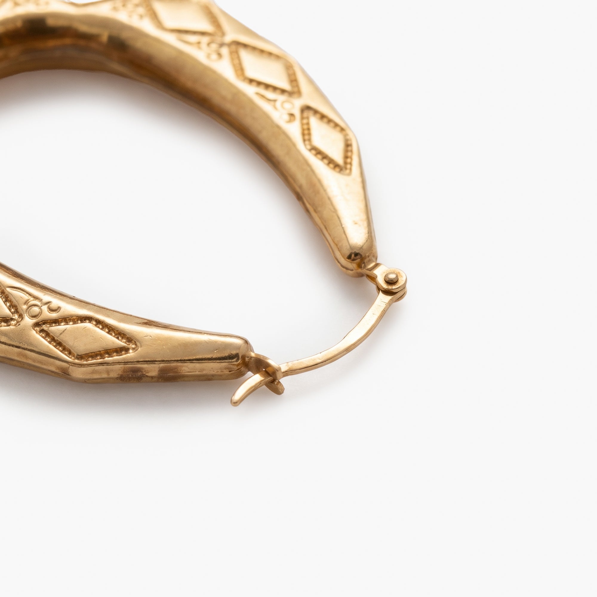 9ct Yellow Gold Diamond Pattern Engraved Creole Hoop Earrings