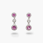 18ct White Gold Pink Sapphire & Diamond Double Drop Earrings