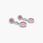 18ct White Gold Pink Sapphire & Diamond Double Drop Earrings