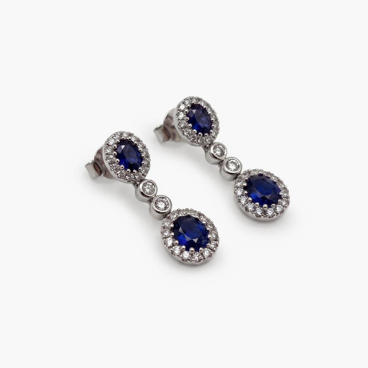 Two Sapphire & Diamond Earrings