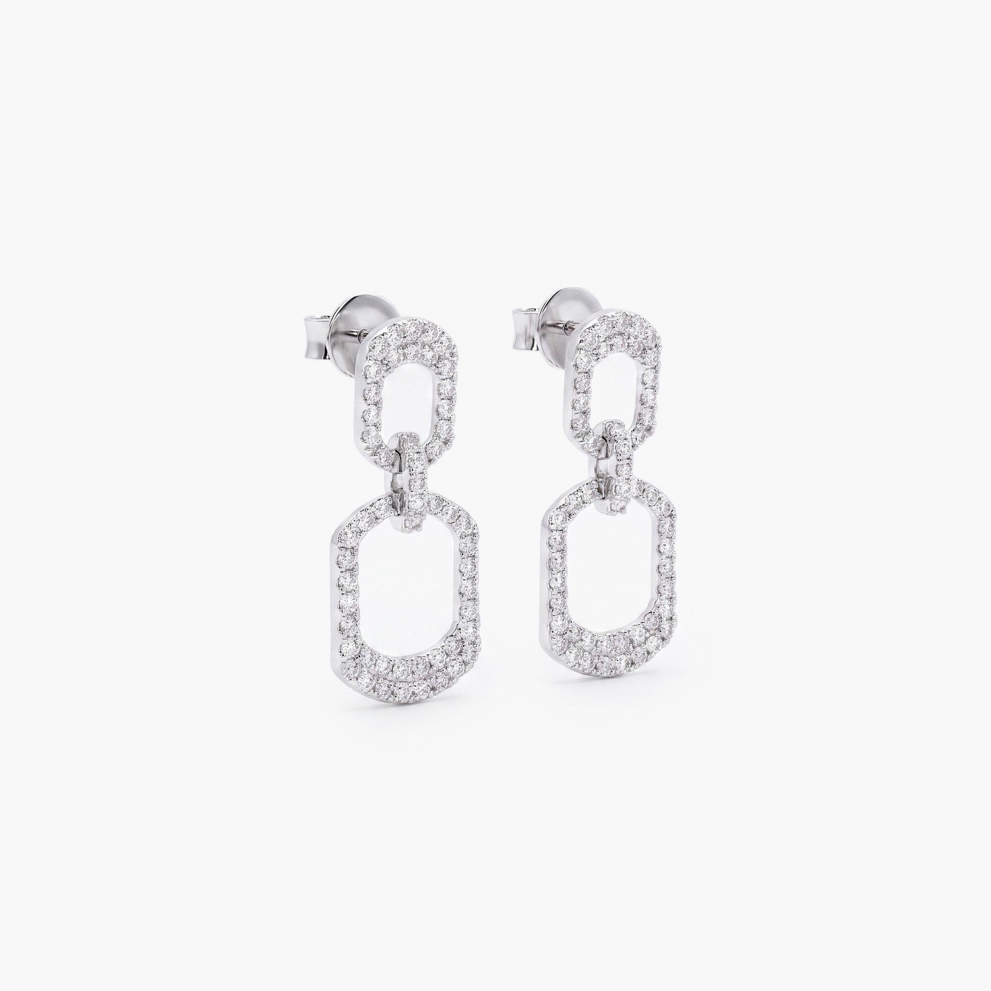 18ct White Gold Diamond Double Link Drop Earrings