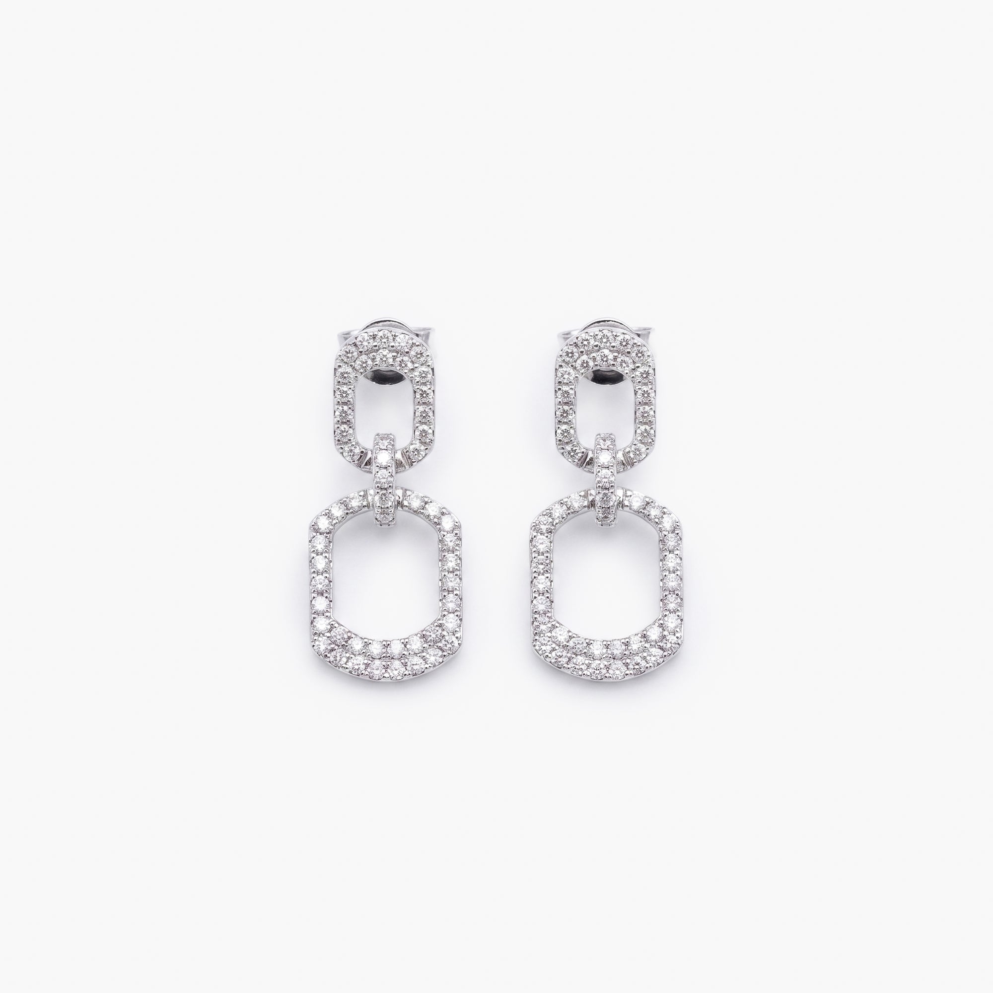 18ct White Gold Diamond Double Link Drop Earrings