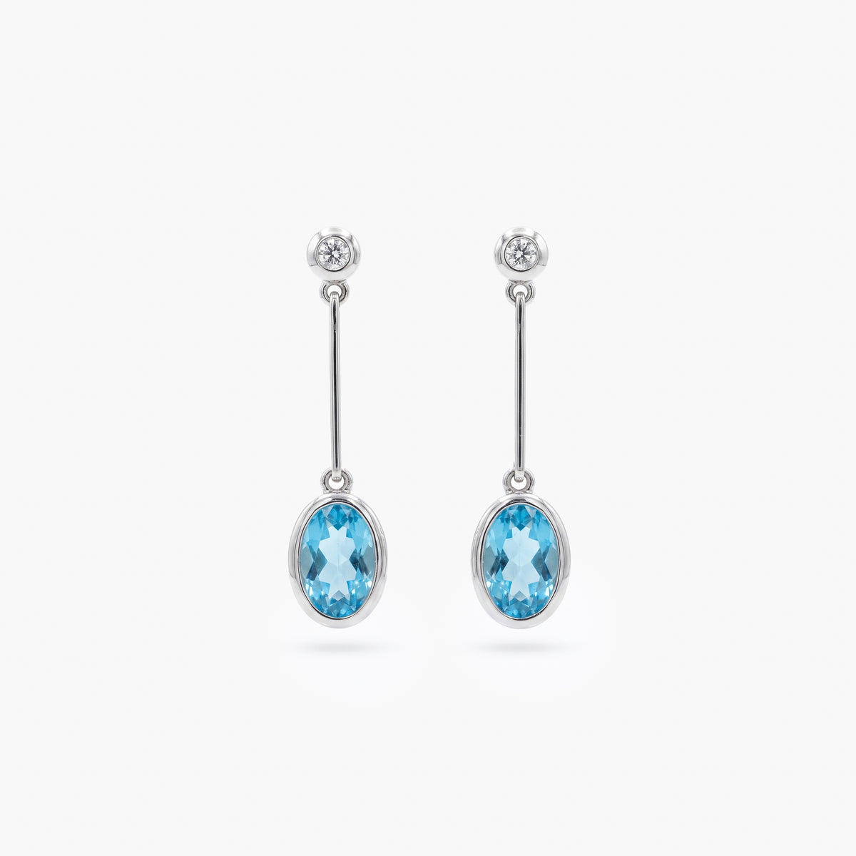 9ct White Gold Blue Topaz & Diamond Drop Earrings