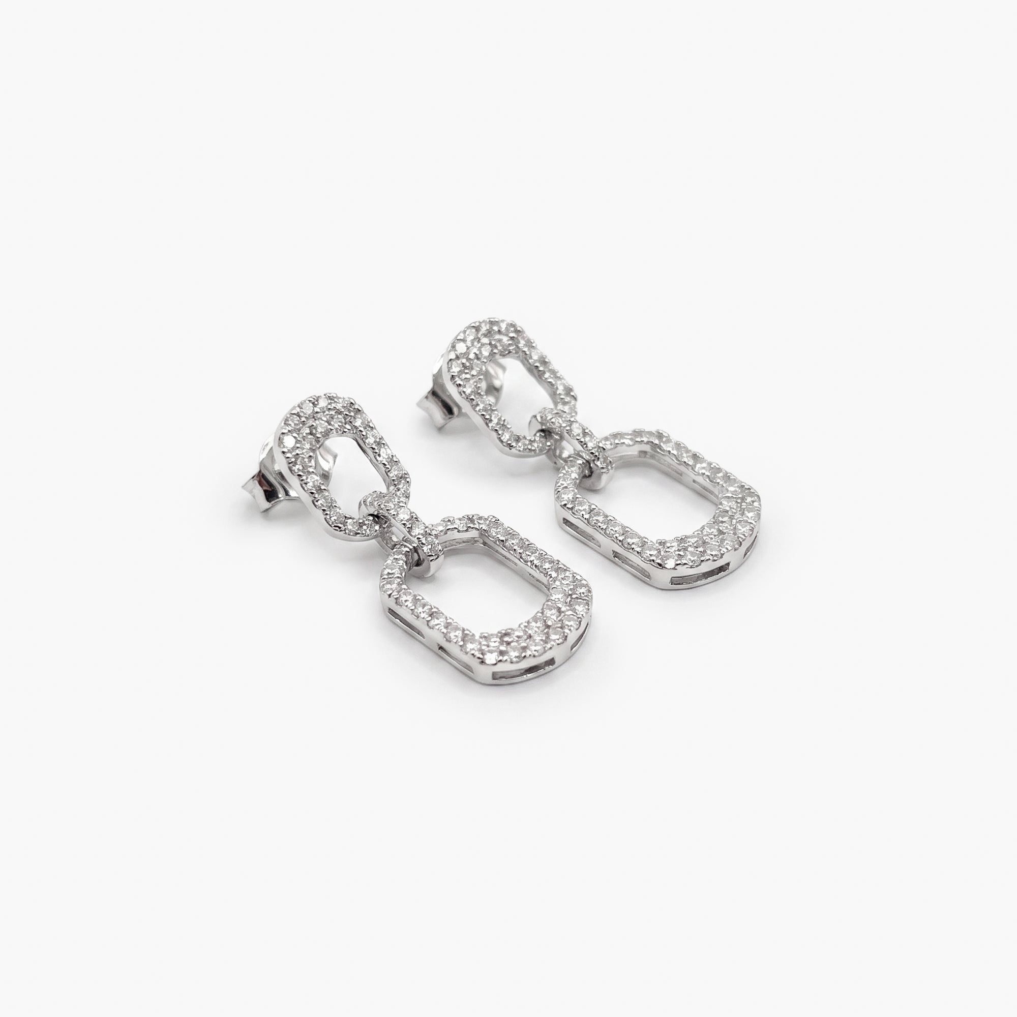 18ct White Gold Diamond Double Link Drop Earrings