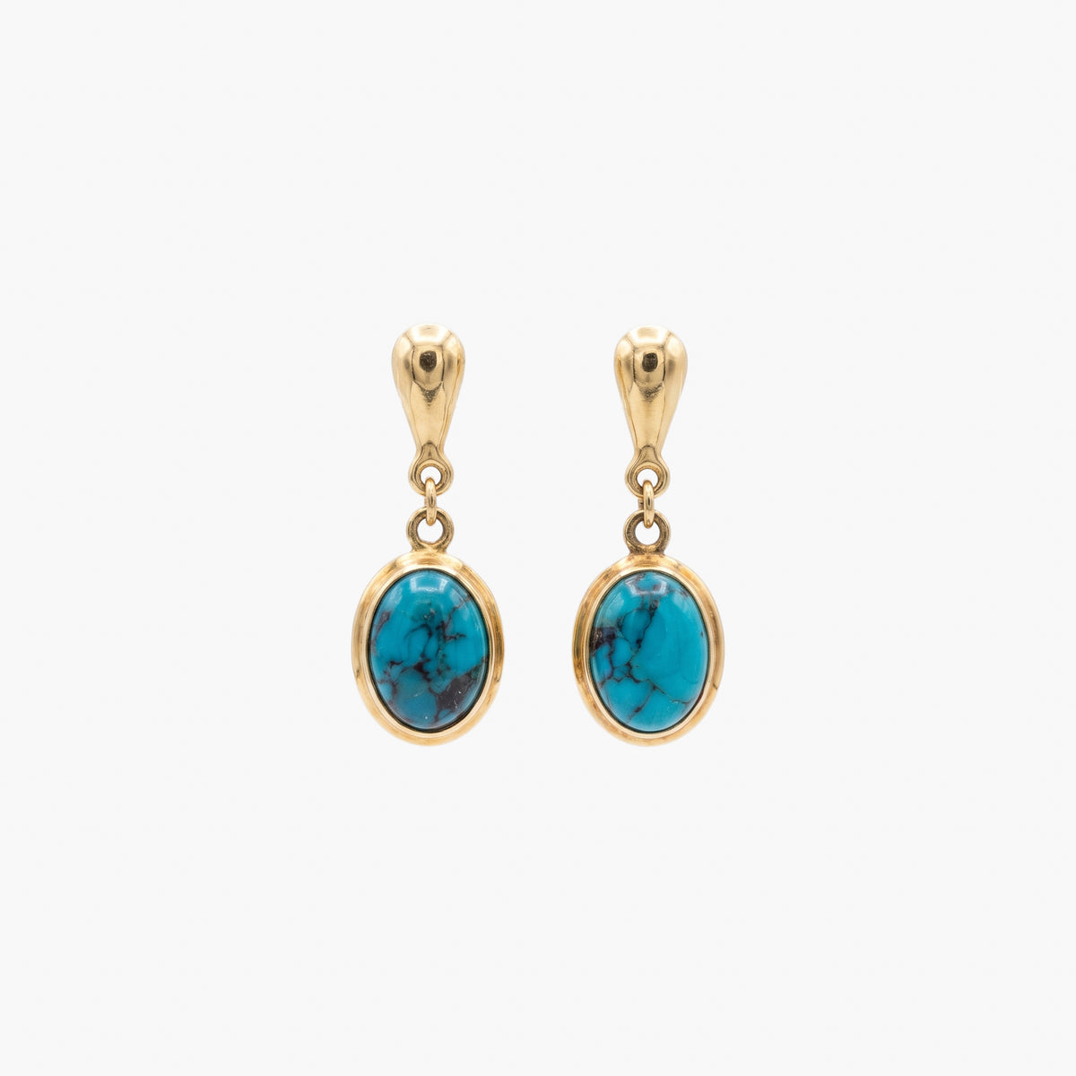 9ct Gold Turquoise Oval Drop Earrings