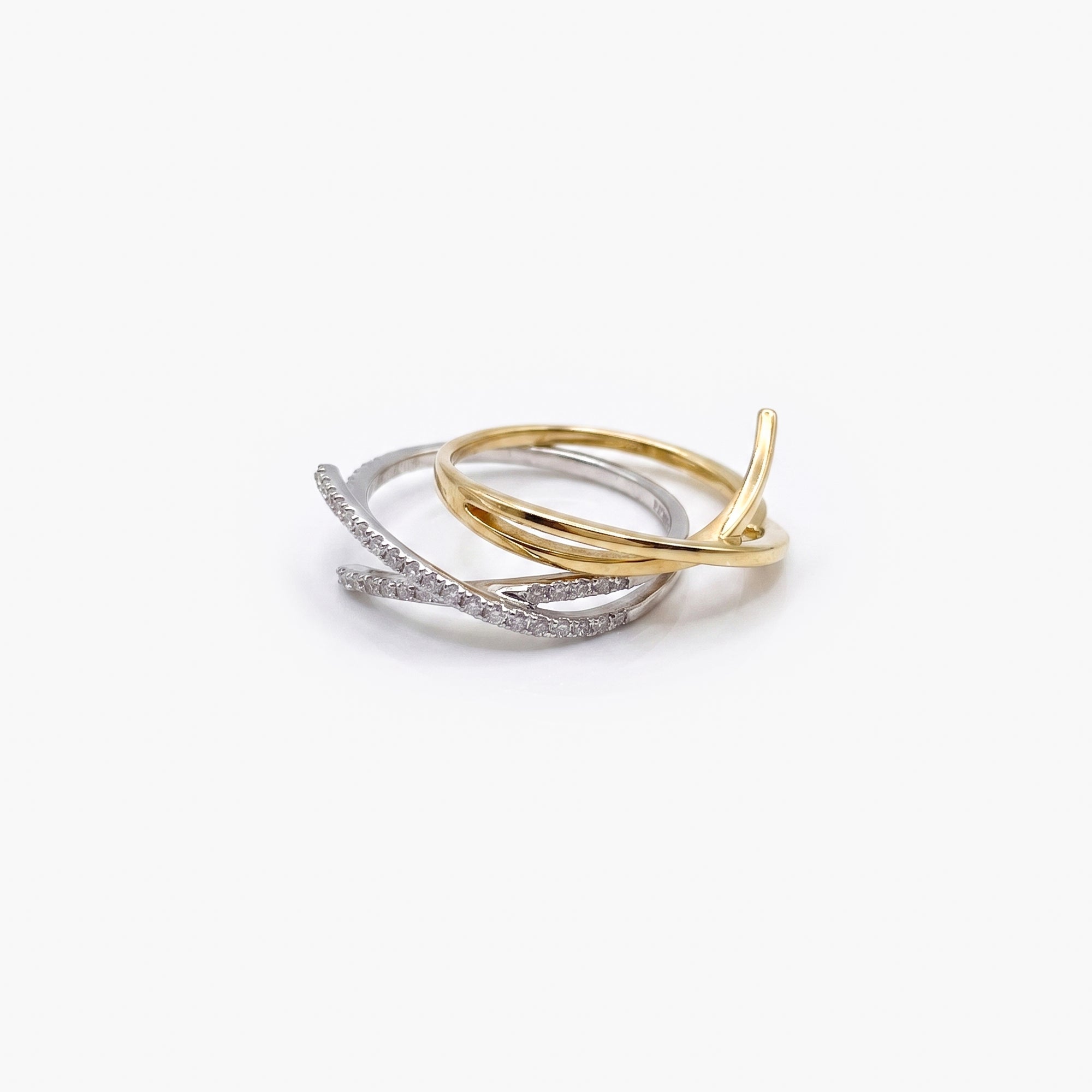 18ct Yellow Gold & Platinum Diamond Stacking Ring Set