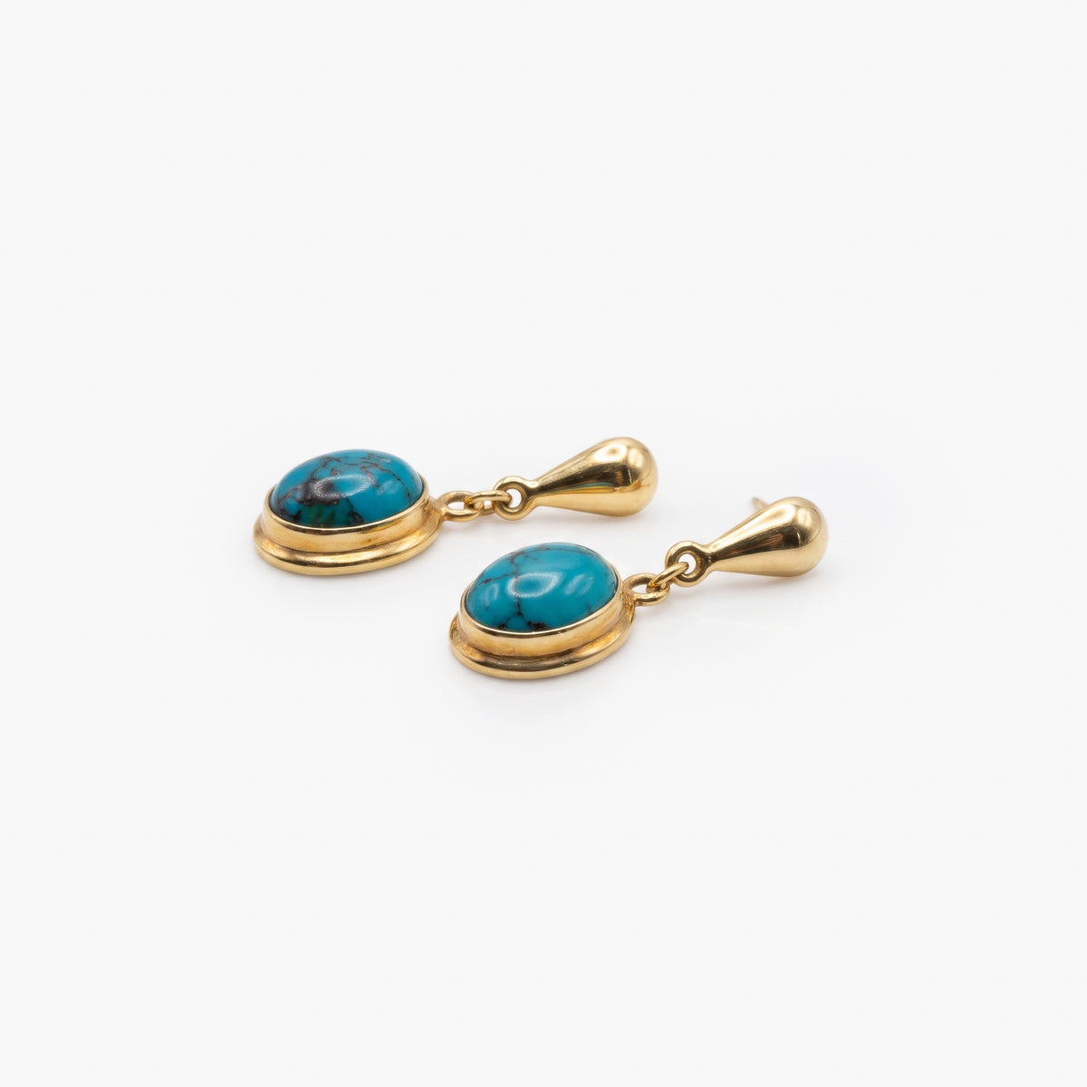 9ct Gold Turquoise Oval Drop Earrings
