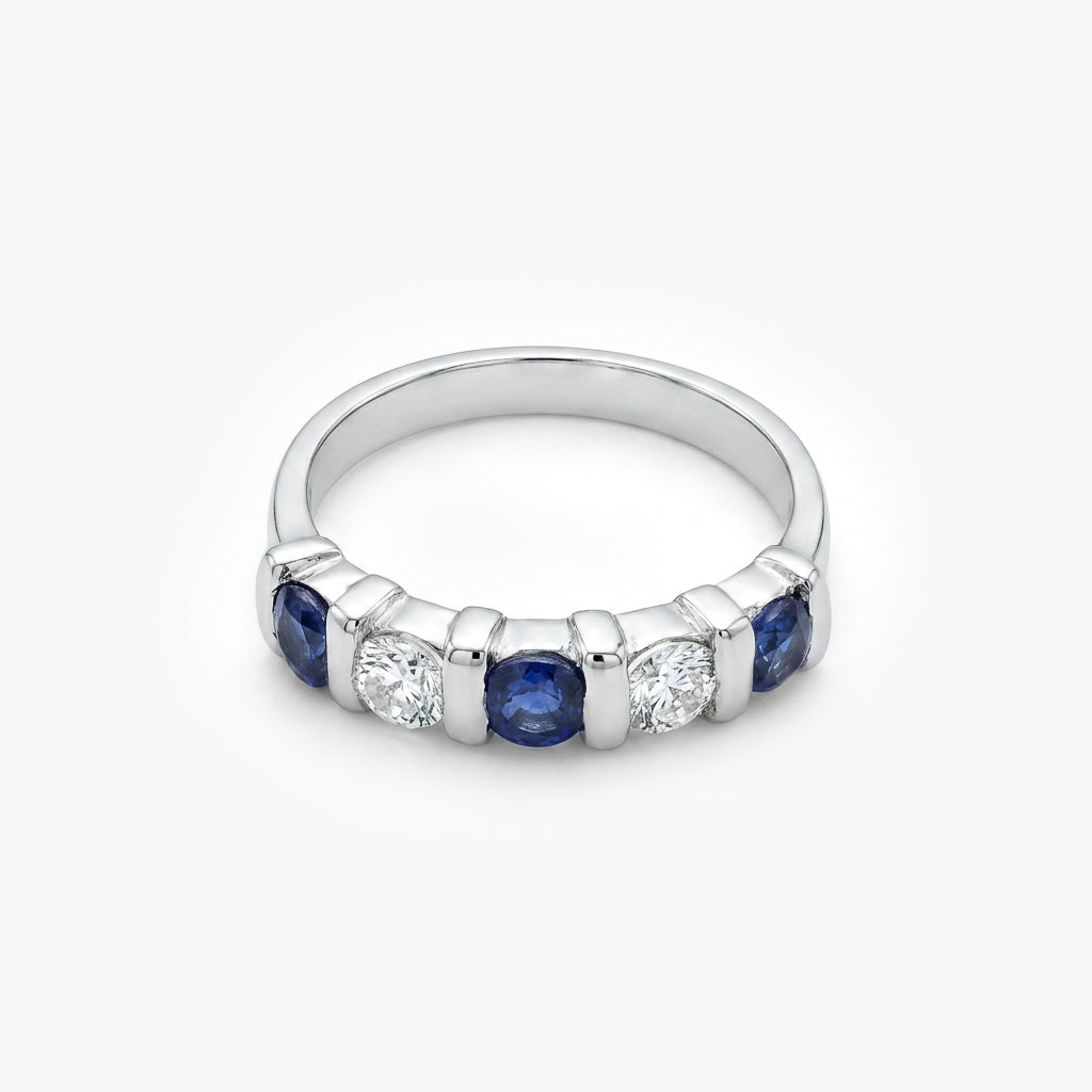 18ct White Gold Sapphire and Diamond Half-Eternity Ring