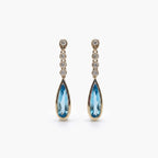 9ct Yellow Gold Blue Topaz & Diamond Drop Earrings