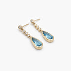 9ct Yellow Gold Blue Topaz & Diamond Drop Earrings