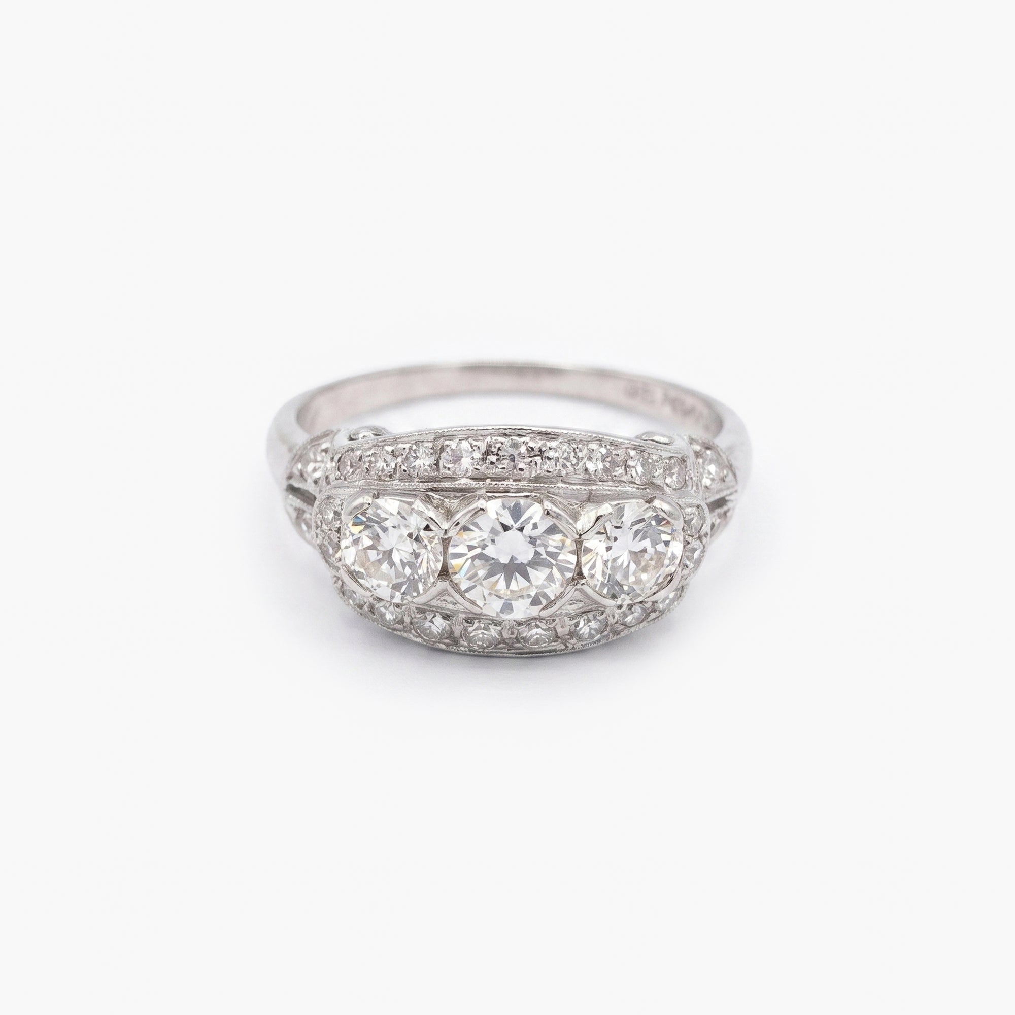 Antique Platinum Three Stone Diamond Ring 1.00ct