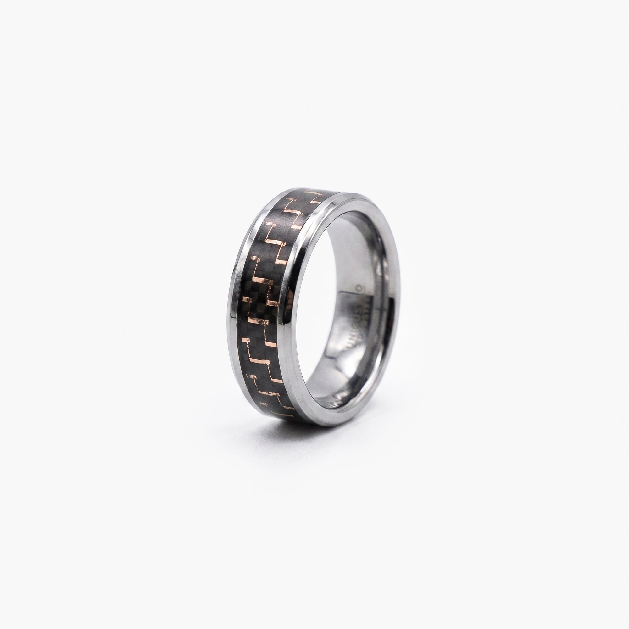 Men's Tungsten Carbide Ring with Rose Carbon Fibre Inlay