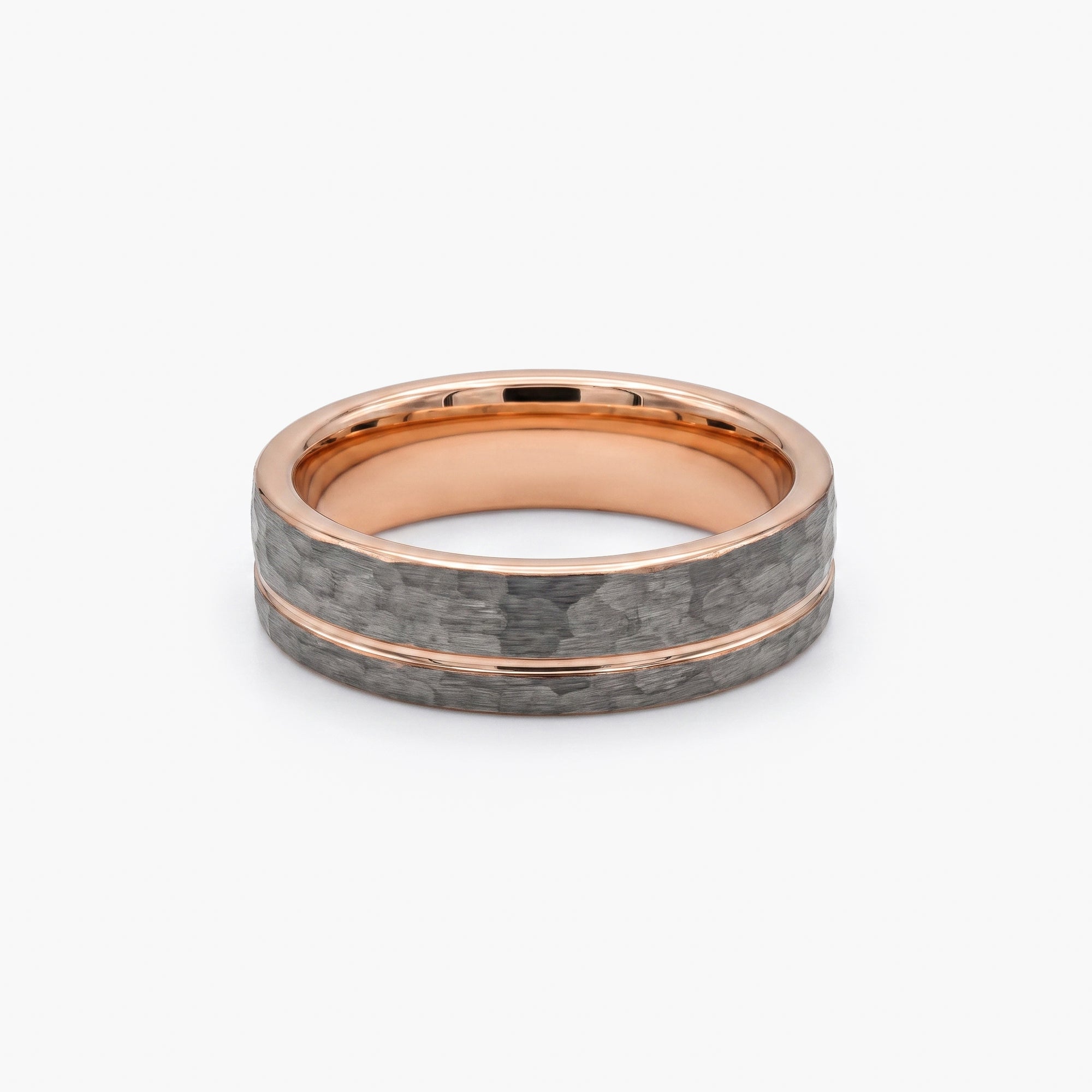 Men's Tungsten Hammered Ring with Rose IP Plating