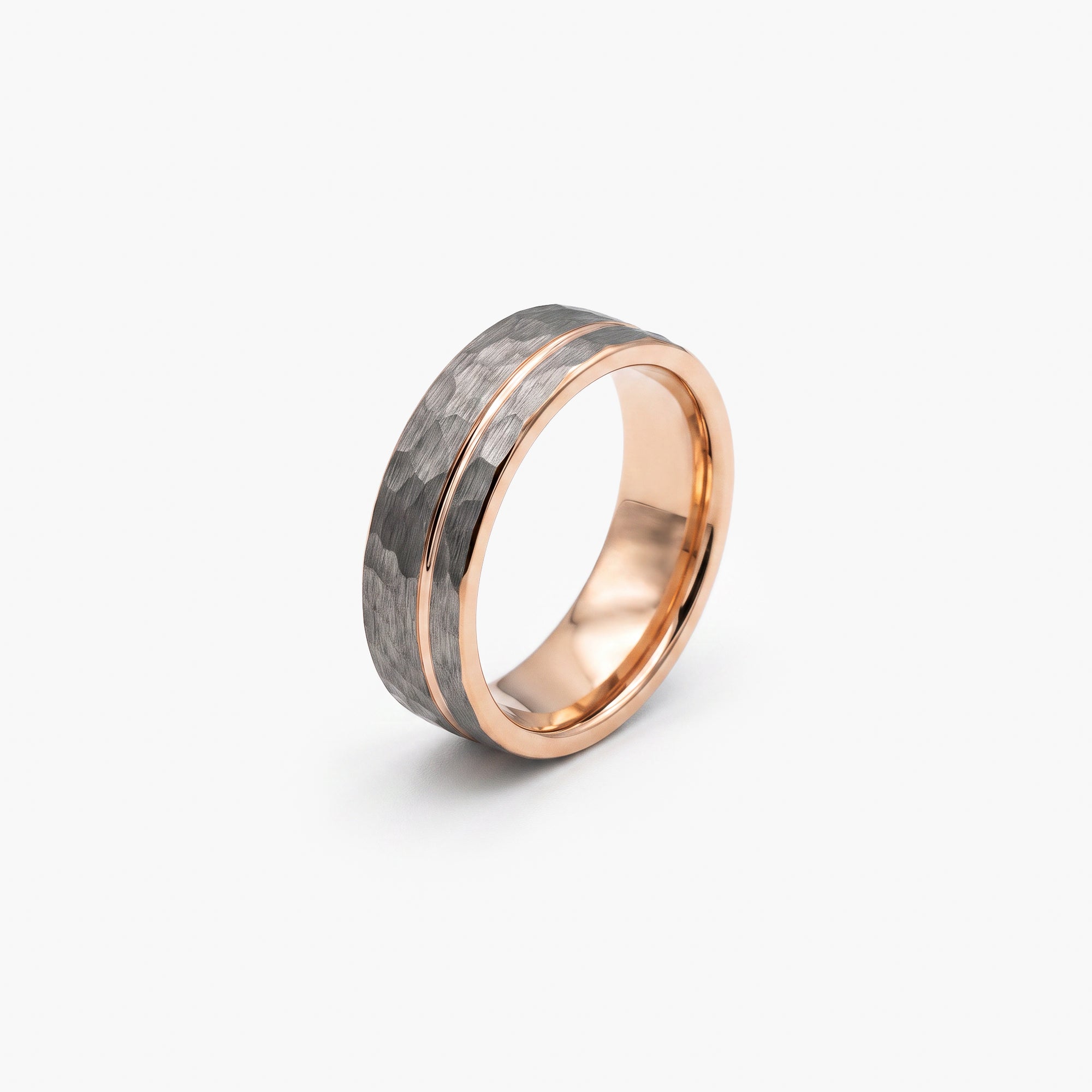 Men's Tungsten Hammered Ring with Rose IP Plating