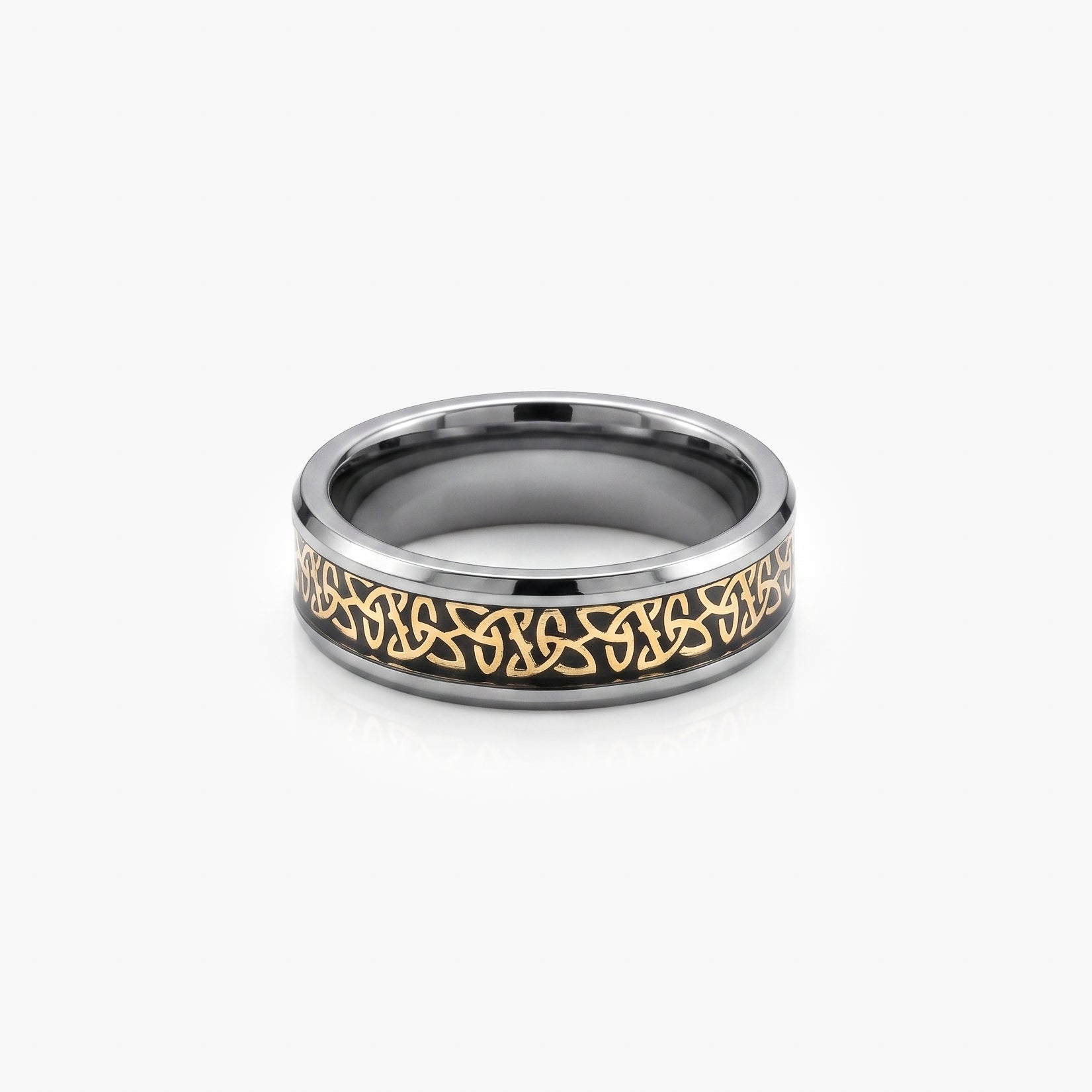Men's Tungsten Carbide Ring with Gold IP Celtic Knot Inlay