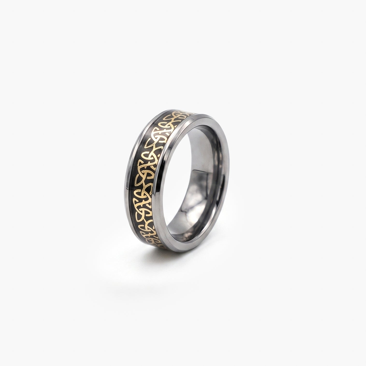 Men's Tungsten Carbide Ring with Gold IP Celtic Knot Inlay