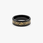 Men's Black Tungsten Ring with Gold IP Norse Dragon Inlay