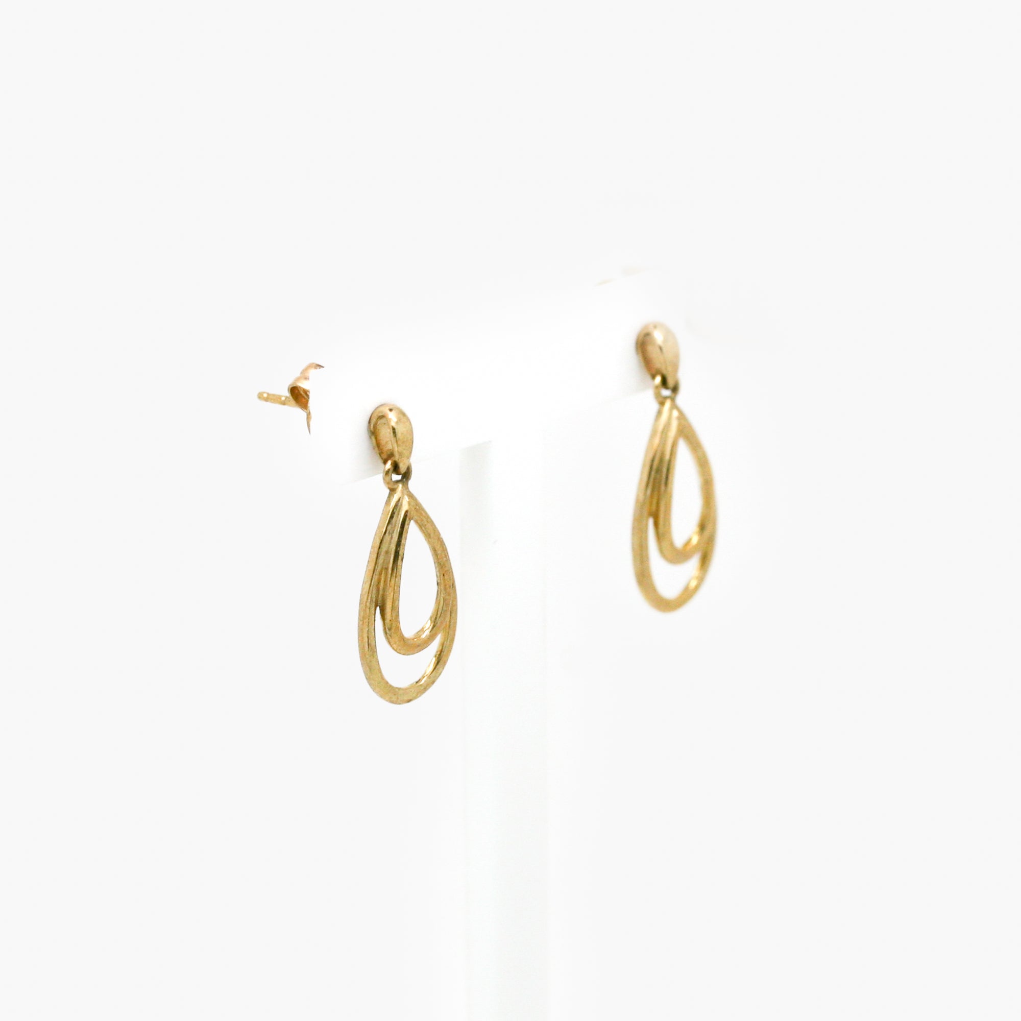 gold open double pear earrings