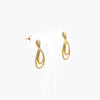 gold open double pear earrings side view