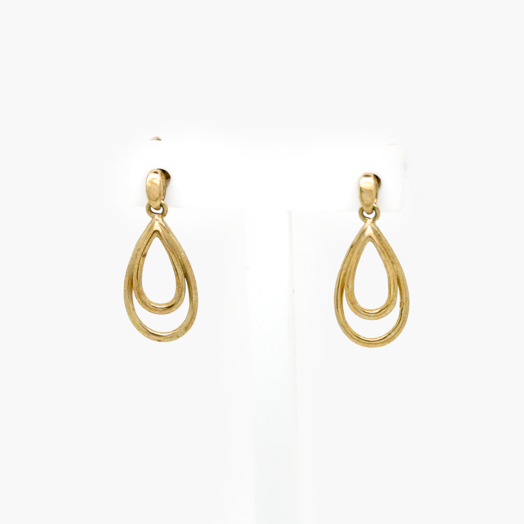 gold open double pear earrings