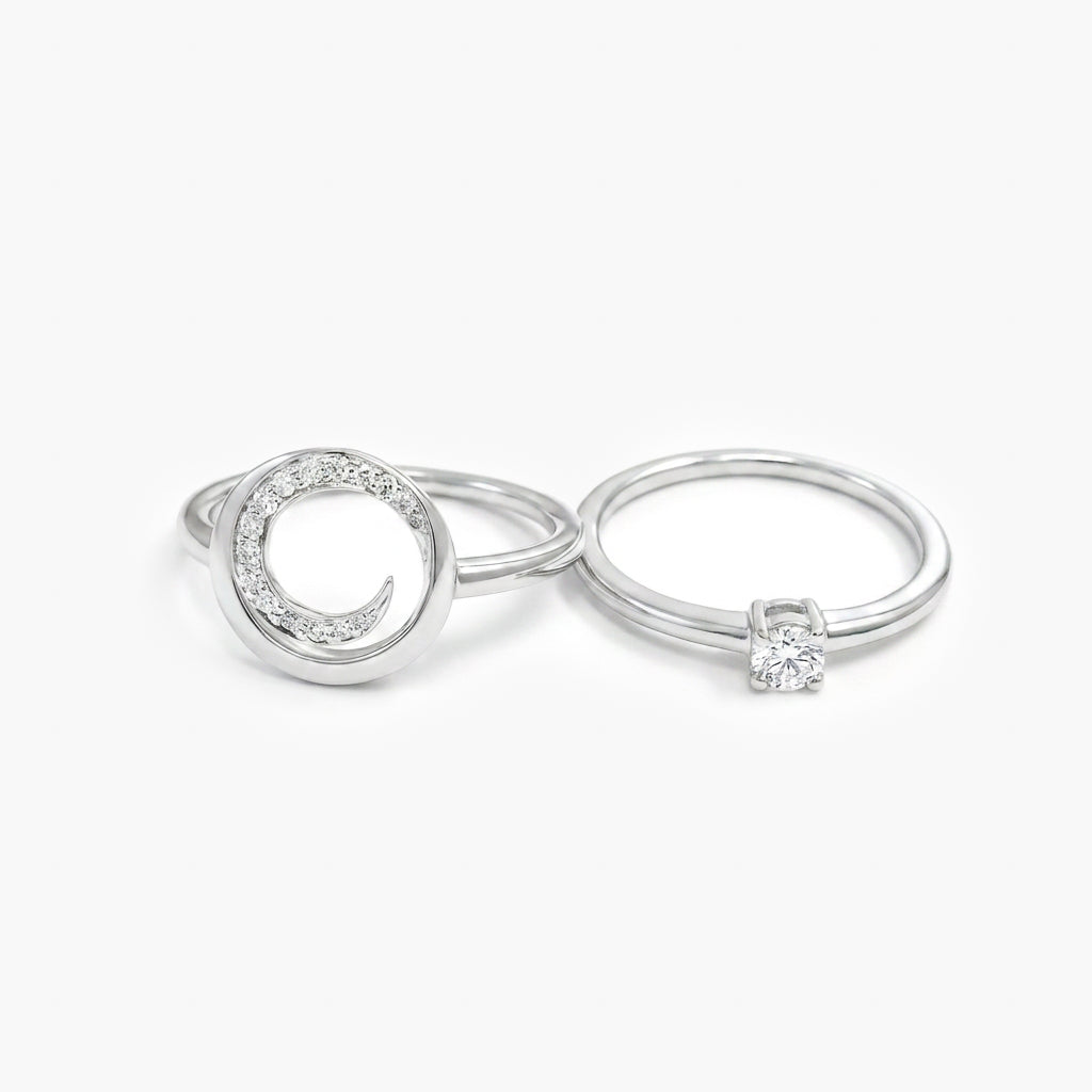 18ct White Gold 0.35ct Diamond Interlocking Two-Ring Set