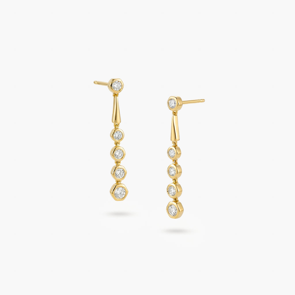 18ct Yellow Gold 0.13ct Diamond Graduated Hexagon Drop Earrings