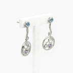 Silver Intricate Blue Topaz & Amethyst Drop Earrings