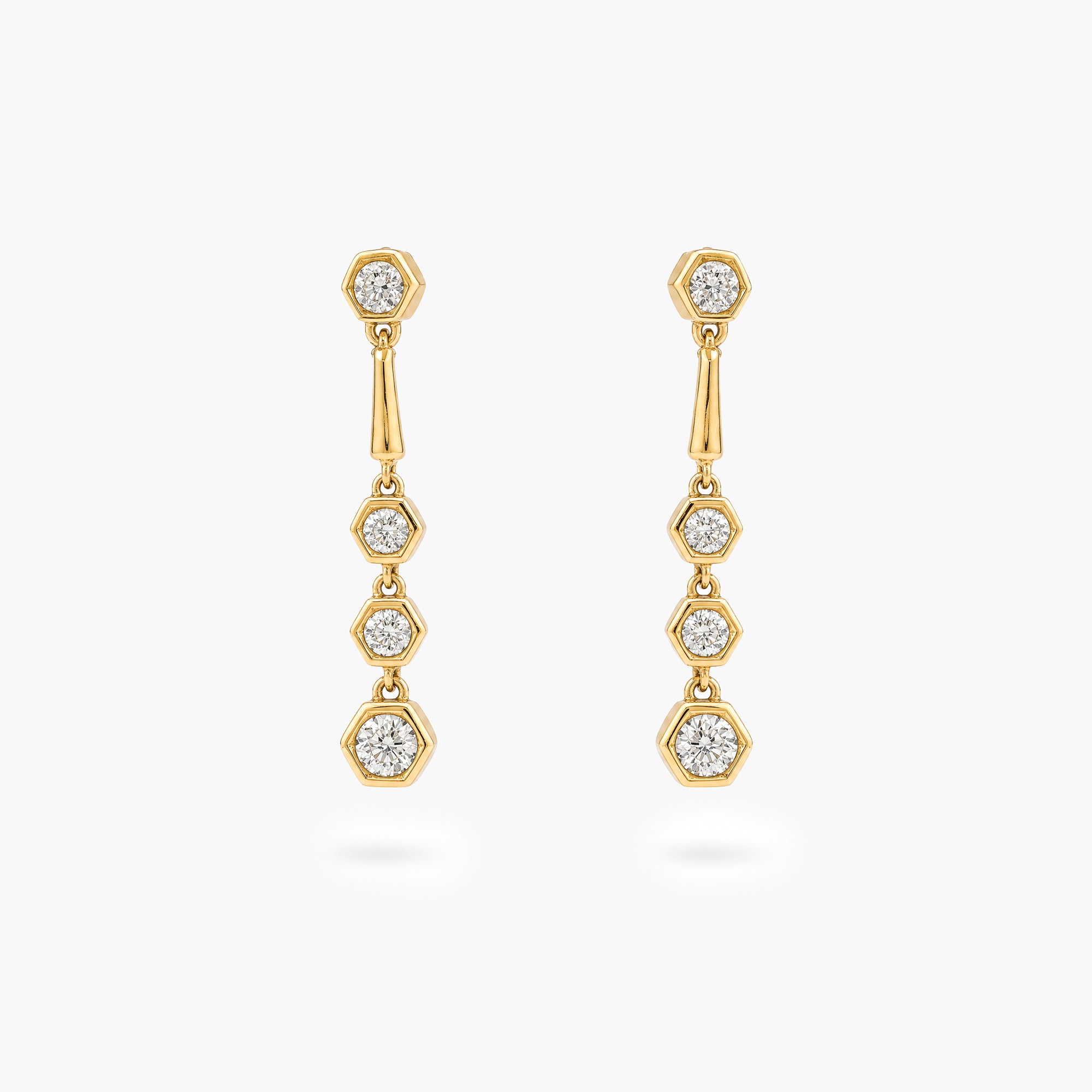 18ct Yellow Gold 0.13ct Diamond Graduated Hexagon Drop Earrings