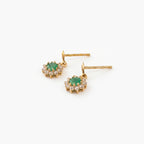 9ct Yellow Gold Emerald & CZ Cluster Drop Earrings