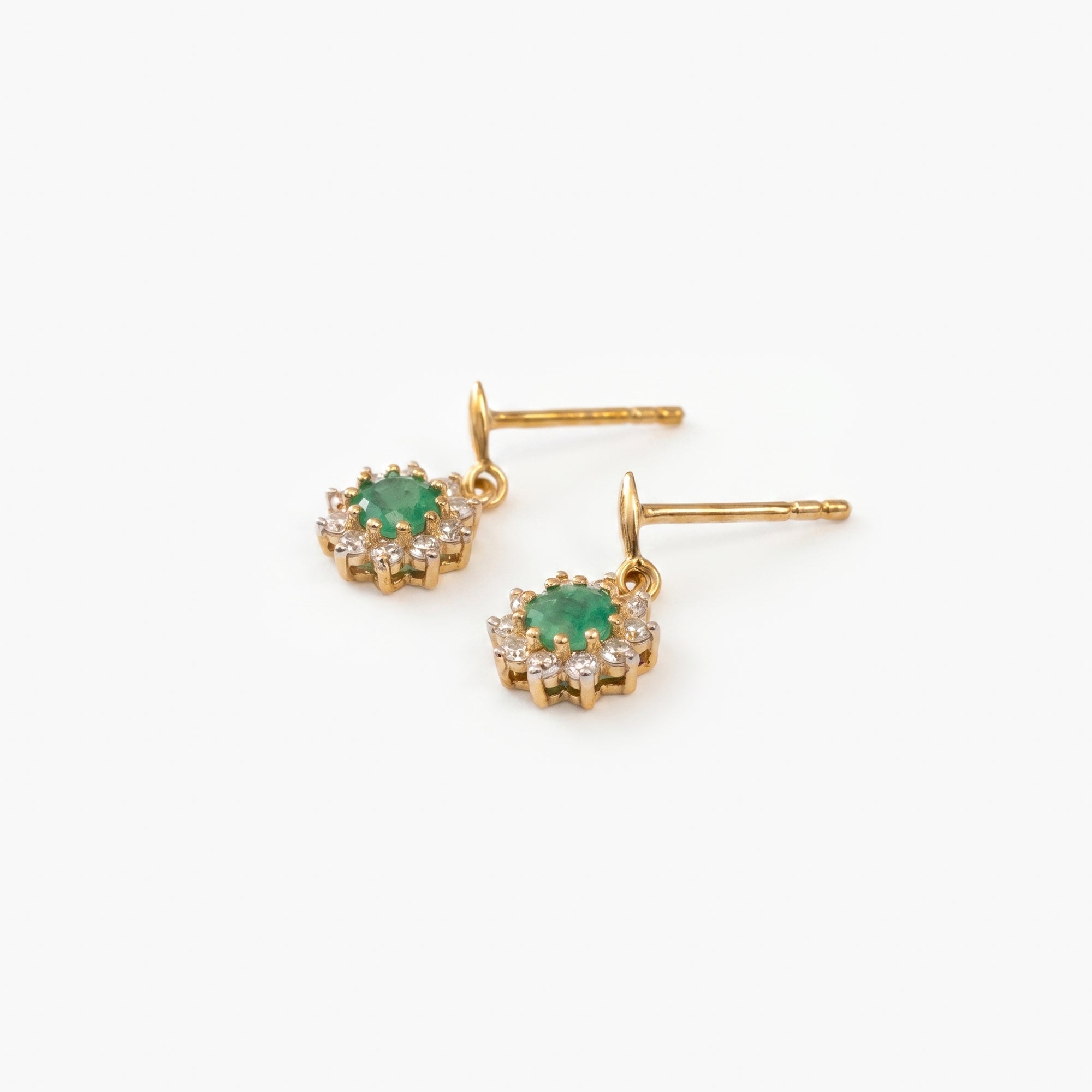 9ct Yellow Gold Emerald & CZ Cluster Drop Earrings
