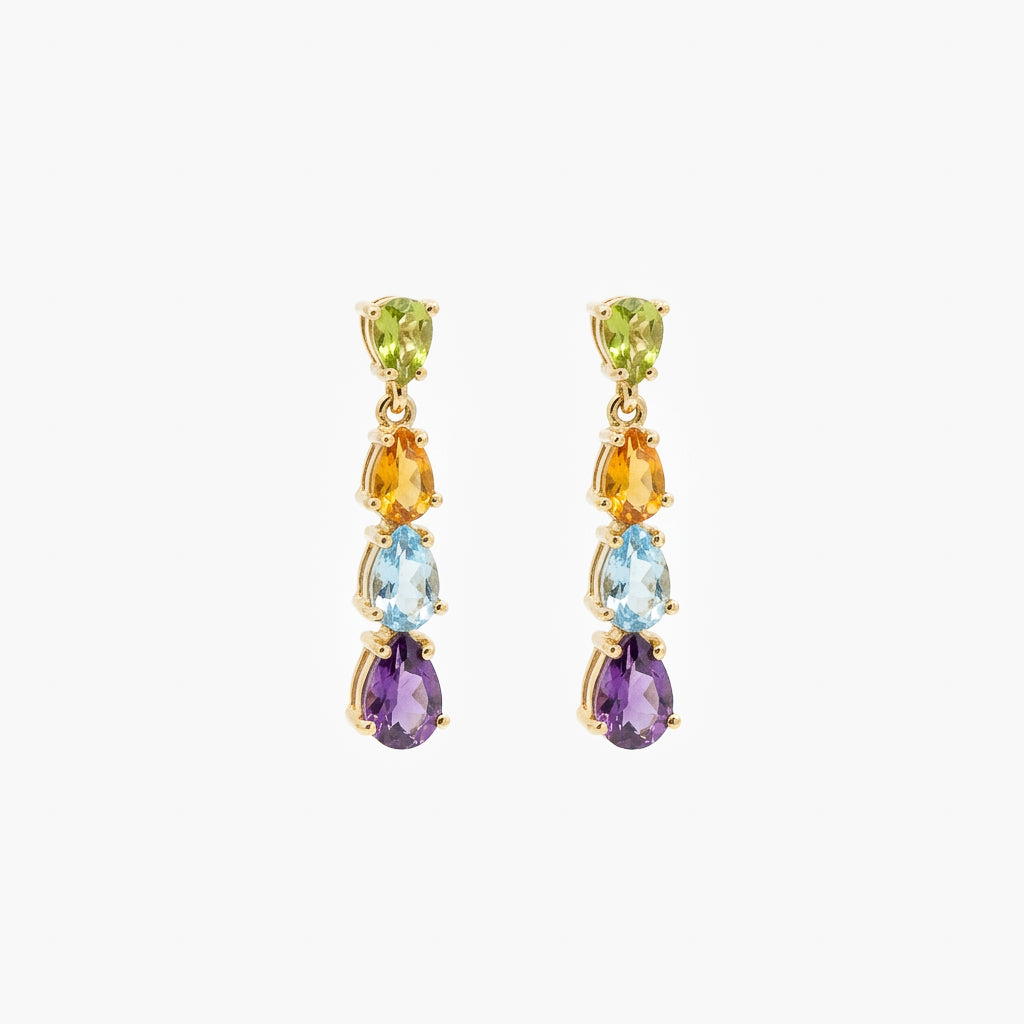 9ct Yellow Gold Multi-Gemstone Pear Cut Drop Earrings
