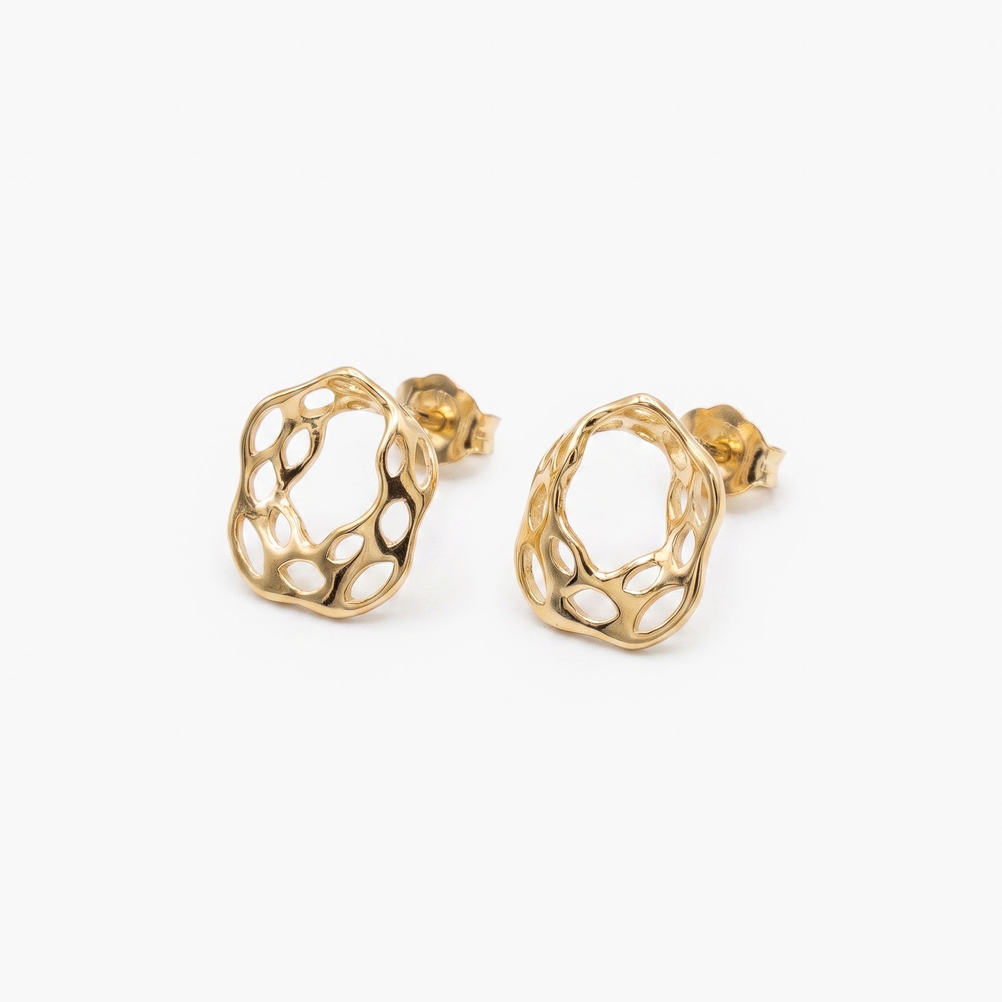 9ct Yellow Gold Open Organic Weave Stud Earrings