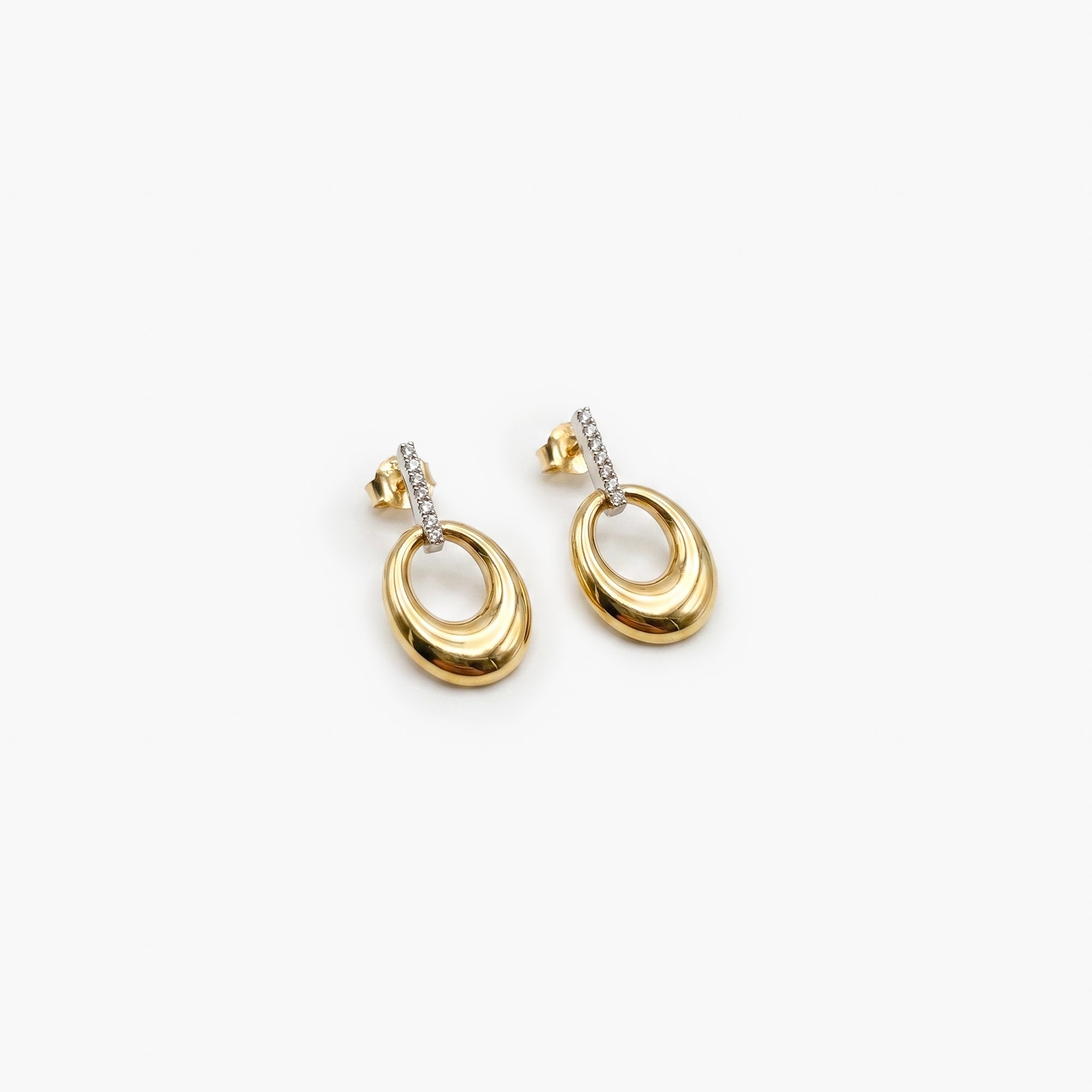 9ct Yellow Gold Diamond Pavé Bar & Chunky Oval Drop Earrings
